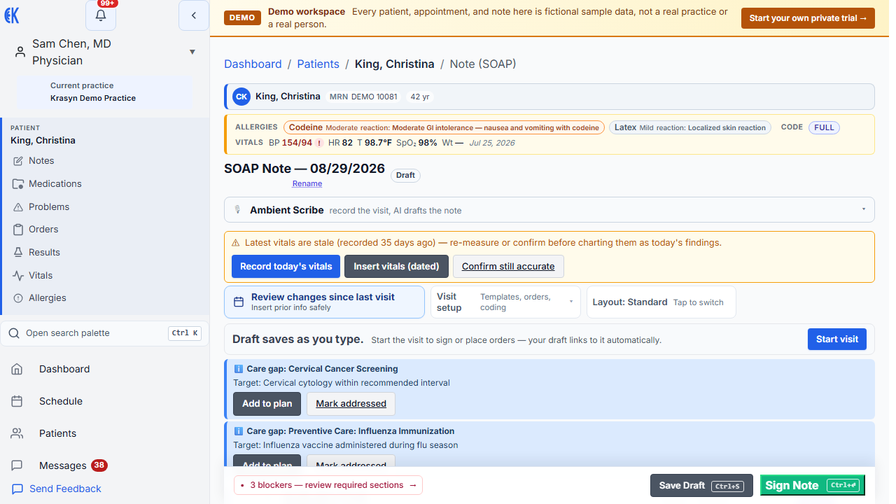 SOAP note editor with real-time AI documentation assistant