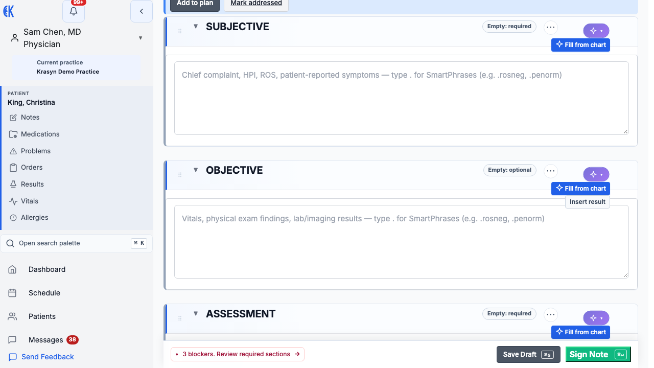 SOAP note editor with real-time AI documentation assistant