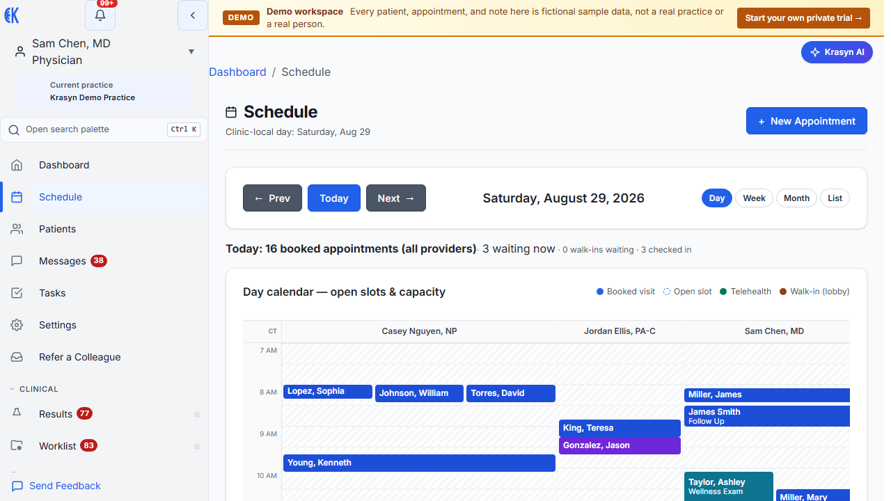 Schedule and analytics overview with operational metrics