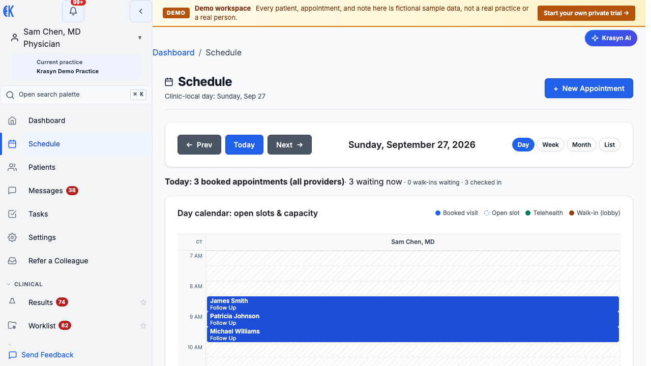 Schedule and analytics overview with operational metrics